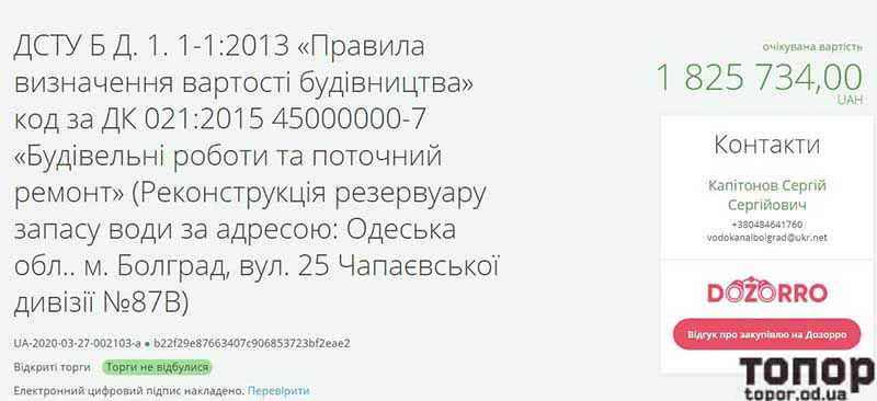 Желающих отремонтировать резервуар для воды в Болграде пока что не нашлось
