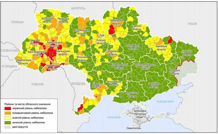 Ивановский и Березовский районы Одесской области попали в «оранжевую» карантинную зону, Одесса остается в «желтой»