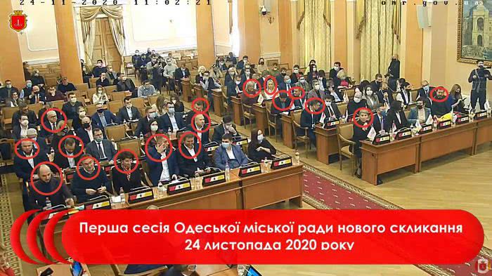 Депутаты Одесского горсовета нарушили масочный режим на первой сессии