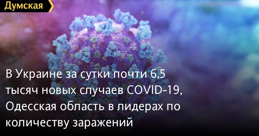 В Украине за сутки почти 6,5 тысяч новых случаев COVID-19, Одесская область в лидерах по количеству заражений
