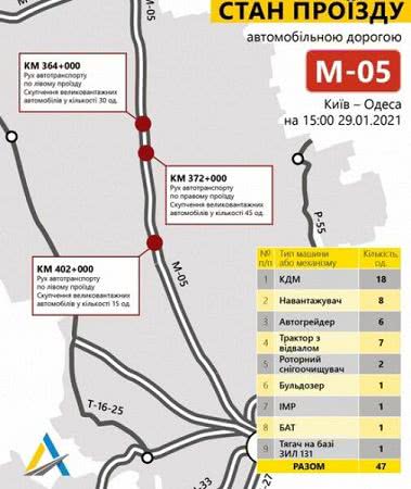 Под Одессой в снежной ловушке оказались около ста грузовиков (схема проезда)