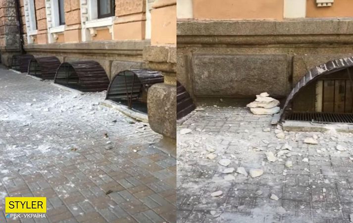 В Одессе на туриста обрушился кусок фасада дома: у мужчины рассечение головы (видео)