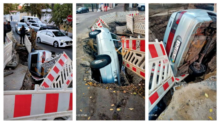 В Одессе на Фонтане автомобиль упал в яму