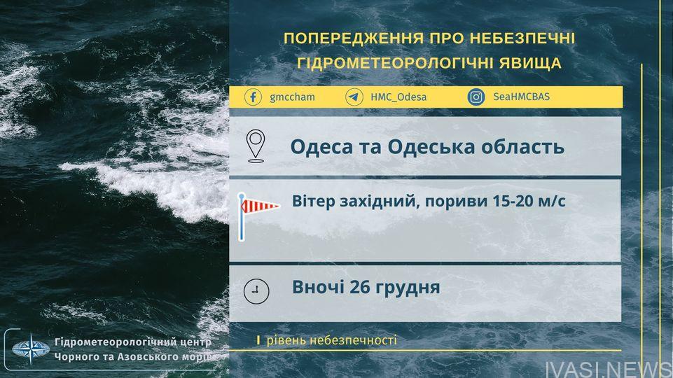 На завтра в Одесі та області оголошено штормове попередження