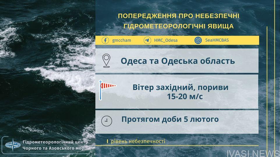 На завтра в Одескій області оголошено штормове попередження