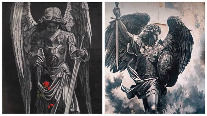 Одесский художник-военный создал два мурала ангелов